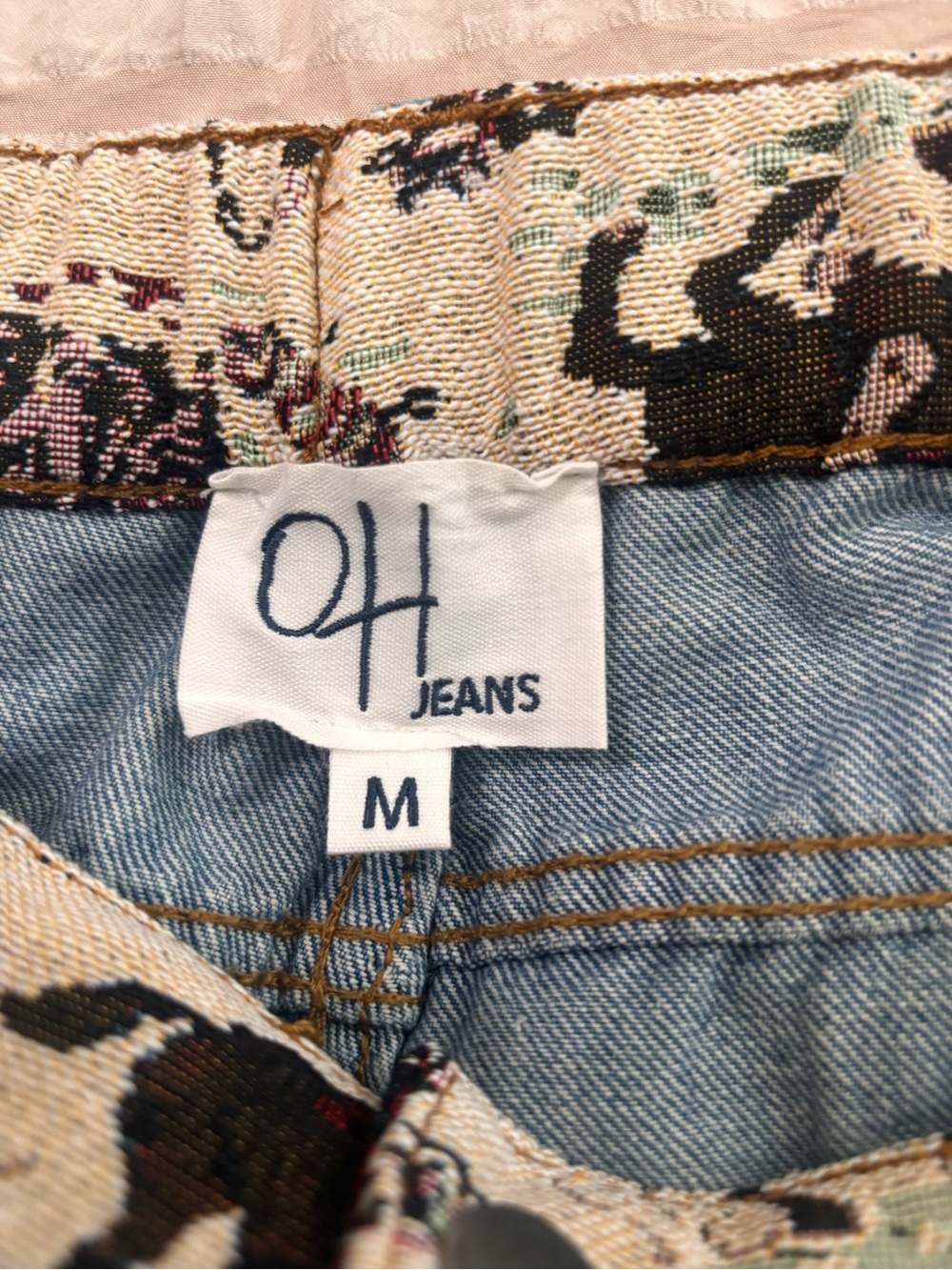 Oli & Hali Jeans Western Tapestry Panel Cropped Wide Leg Jeans - Picture 4 of 6